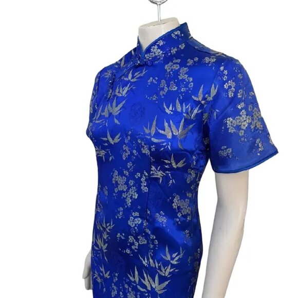 VTG Qipao Cheongsam Maxi Wiggle Dress  Floral embroidered Back slit  SZ 6 - Picture 4 of 9